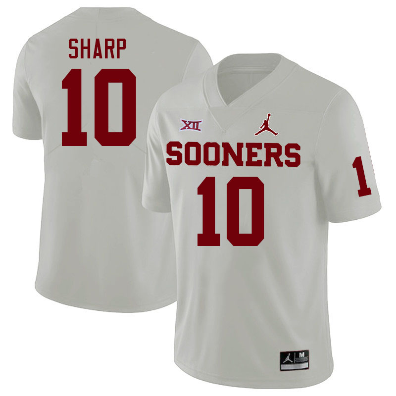 Men #10 Bauer Sharp Oklahoma Sooners College Football Jerseys Stitched-White
